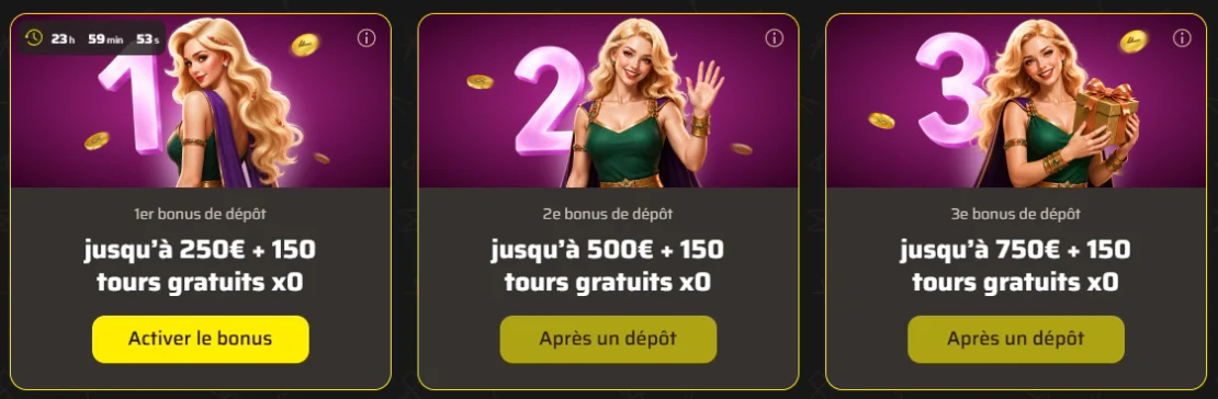 Bonus de bienvenue du casino Runa avec trois offres de dépôt jusqu’à 750 € et 150 tours gratuits